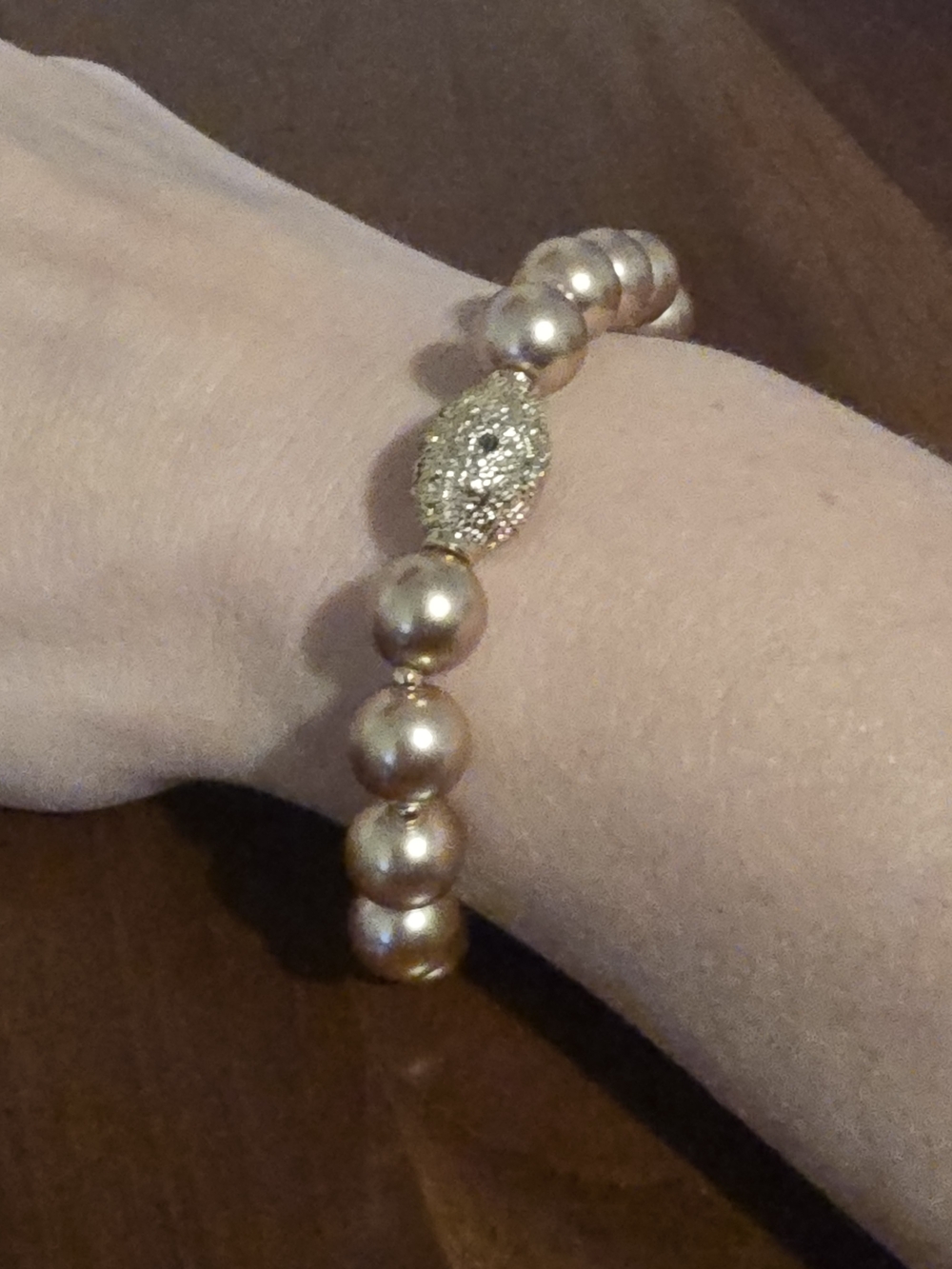 Gold Pearl Bead Stretch Bracelet with Sparkle Accent, Never Worn